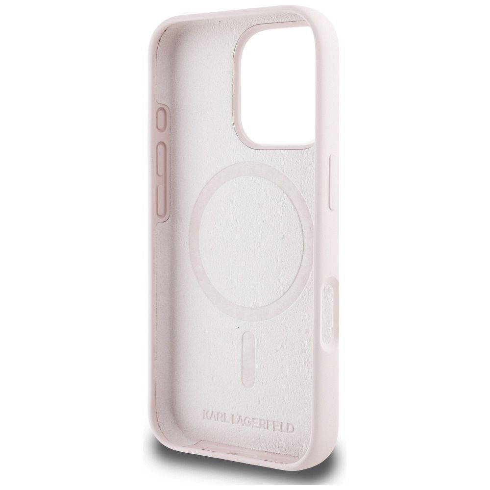 KARL LAGERFELD case for IPHONE 16 Pro compatible with MagSafe KLHMP16LSKCHTCP (Silicone KC Heads) pink