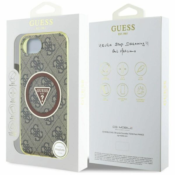 GUESS case for IPHONE 16e (SE 4 2025) compatible with MagSafe GUHMPSE4HG4PRTGW (IML Metal Glitter 4G Circle Triangle) brown