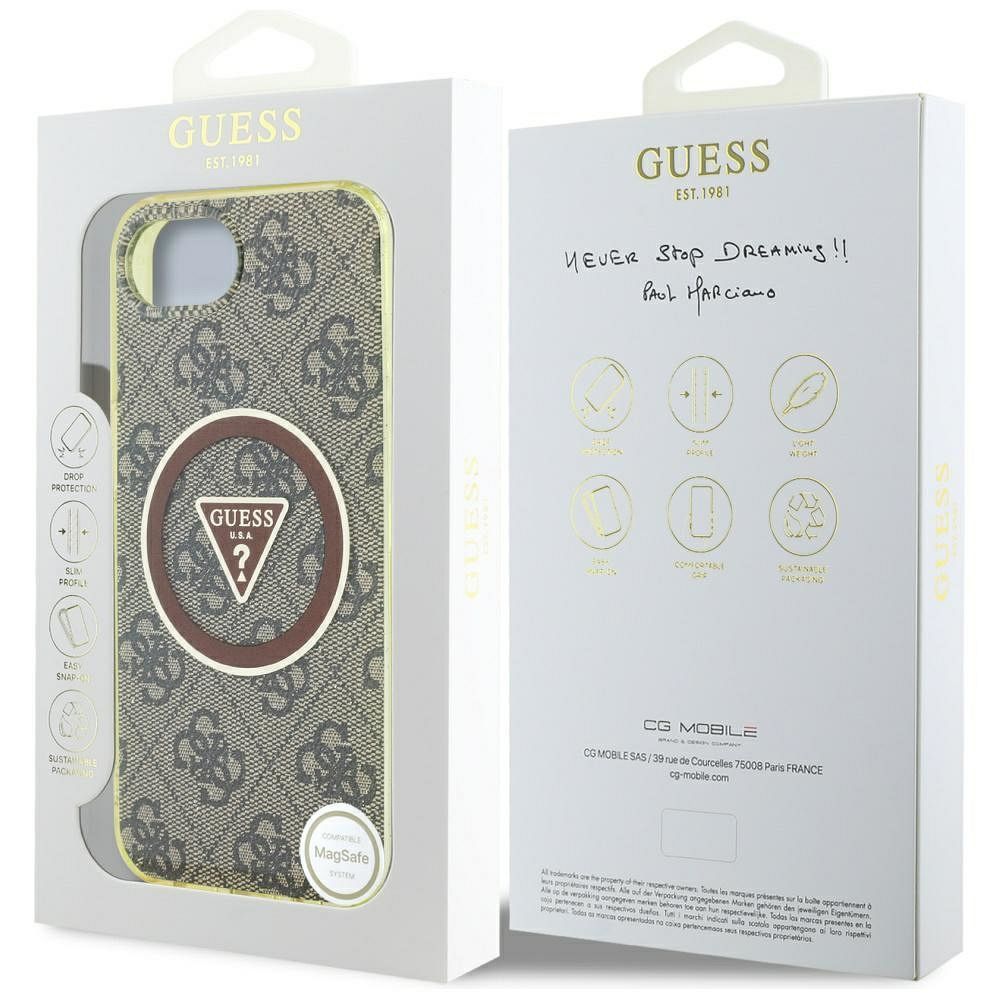 GUESS case for IPHONE 16e (SE 4 2025) compatible with MagSafe GUHMPSE4HG4PRTGW (IML Metal Glitter 4G Circle Triangle) brown