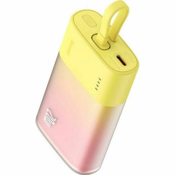 Powerbank BASEUS 5200mAh με Καλώδιο Lightning & Type-C PD QC 20W - Κίτρινο/Ροζ
