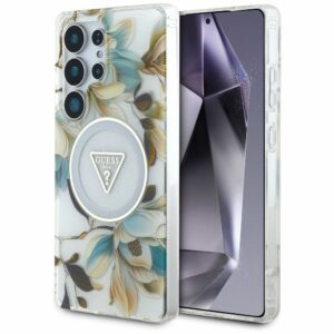 Θήκη Κινητού GUESS Samsung S25 Ultra Λευκή με Γκλίτερ & Λουλούδια