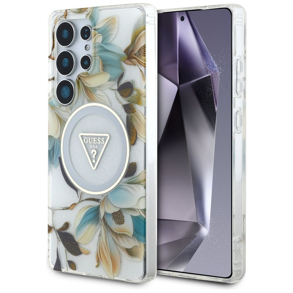 Θήκη Κινητού GUESS Samsung S25 Ultra Λευκή με Γκλίτερ & Λουλούδια
