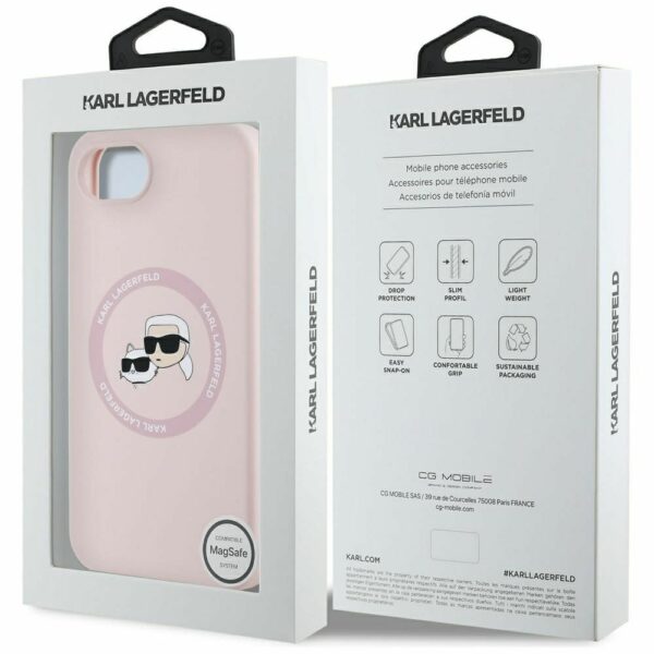 KARL LAGERFELD case for IPHONE 16e (SE 4 2025) compatible with MagSafe KLHMPSE4SKCHTCP (Silicone Double Heads) pink