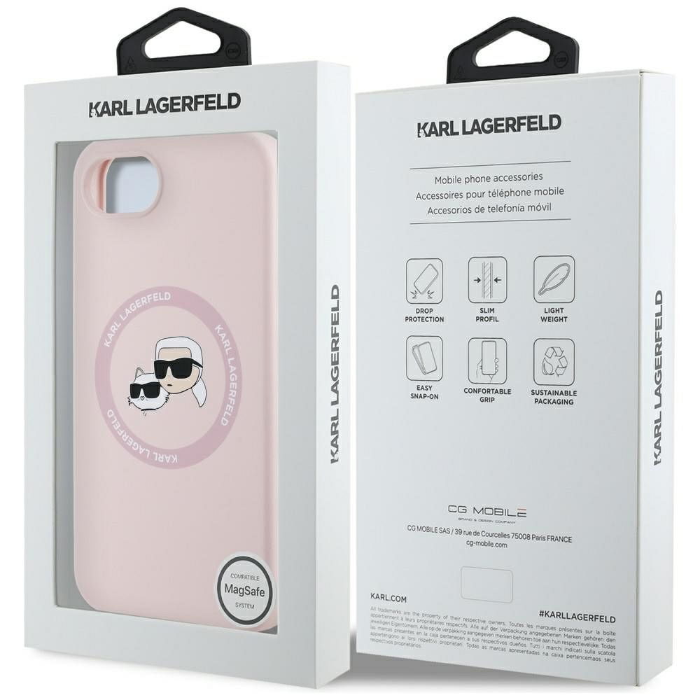 KARL LAGERFELD case for IPHONE 16e (SE 4 2025) compatible with MagSafe KLHMPSE4SKCHTCP (Silicone Double Heads) pink