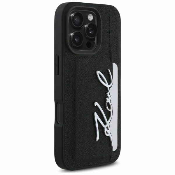 KARL LAGERFELD case for IPHONE 16 Pro Max KLHCP16XPGPVKSK (Grained PU Cardslot Metal Signature) black