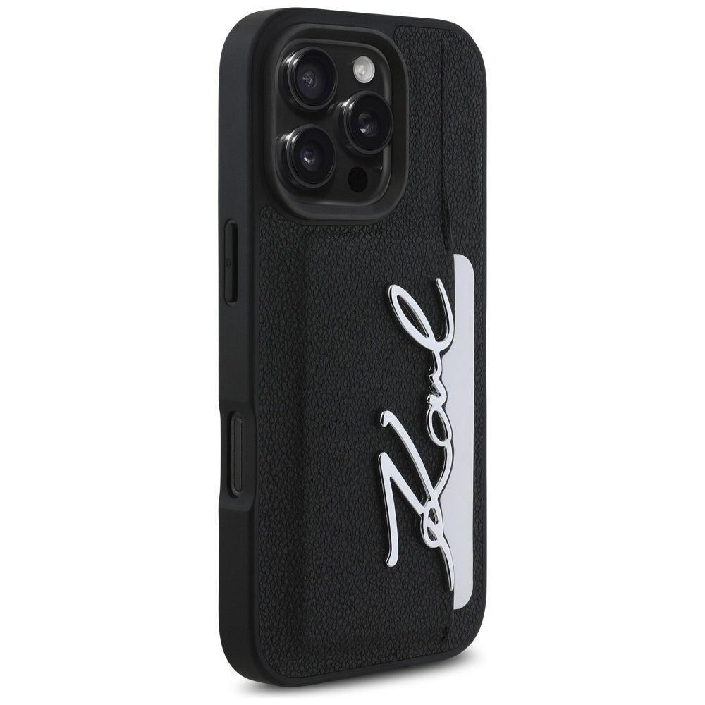 KARL LAGERFELD case for IPHONE 16 Pro Max KLHCP16XPGPVKSK (Grained PU Cardslot Metal Signature) black