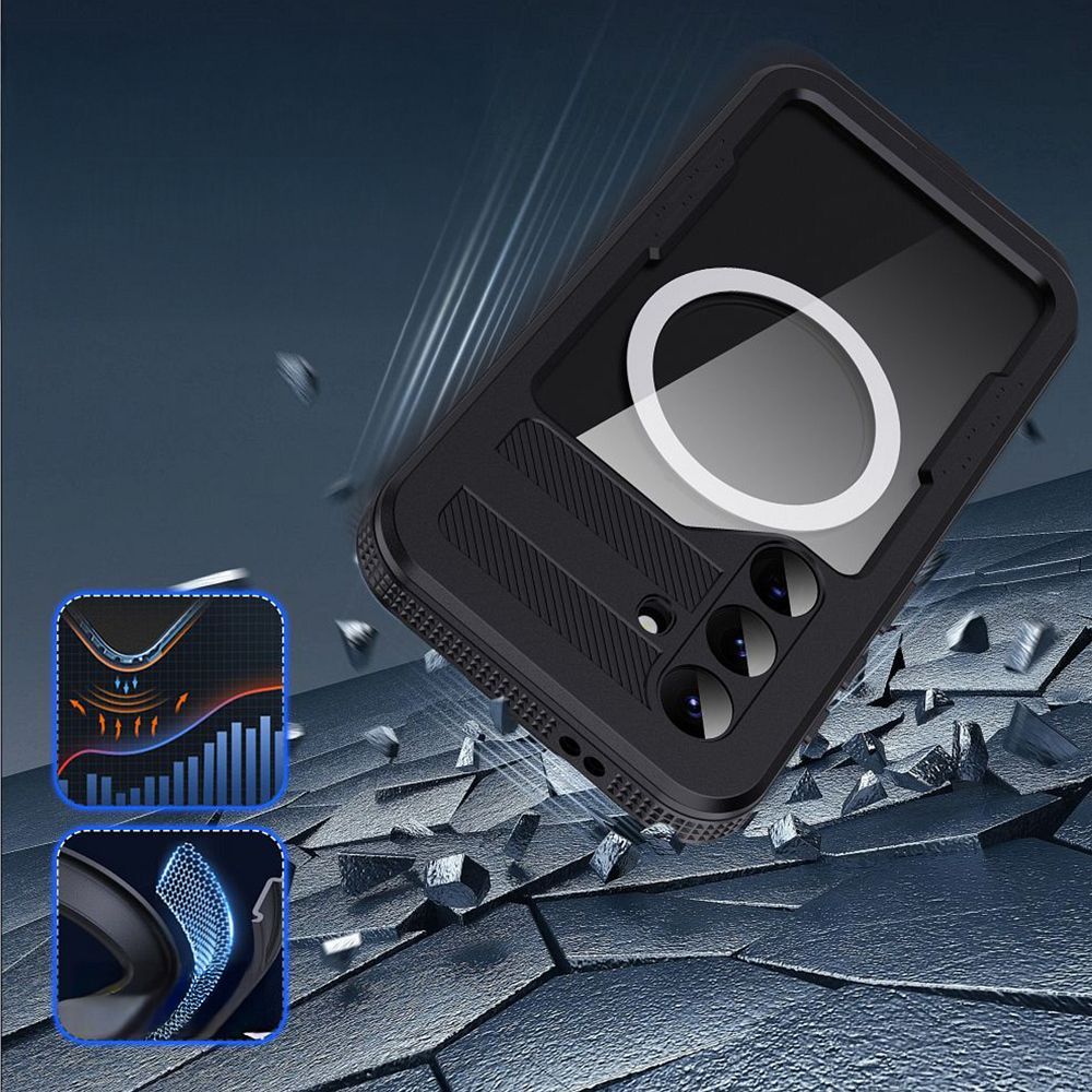 Waterproof case SHELLBOX MARS with metal ring for SAMSUNG S25 Plus black