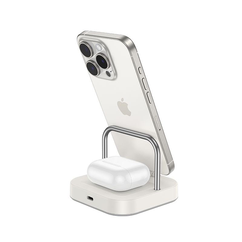 814ded74ba55f07f510f4d1c234dd56c HOCO desktop charger 2in1 Type C + wireless charging 5W PD QC 3A 30W CQ16B milky white