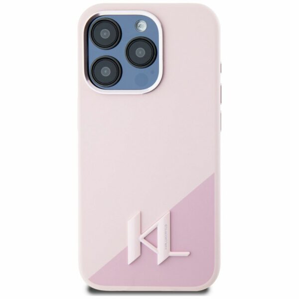 KARL LAGERFELD case for IPHONE 15 Pro Max compatible with MagSafe KLHMP15XSCMKMPCP (Silicone Initial Metal Logo) pink