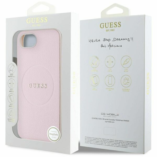 GUESS case for IPHONE 16e (SE 4 2025) compatible with MagSafe GUHMPSE4PGHSMMP (PU Grained Gold Ring) pink