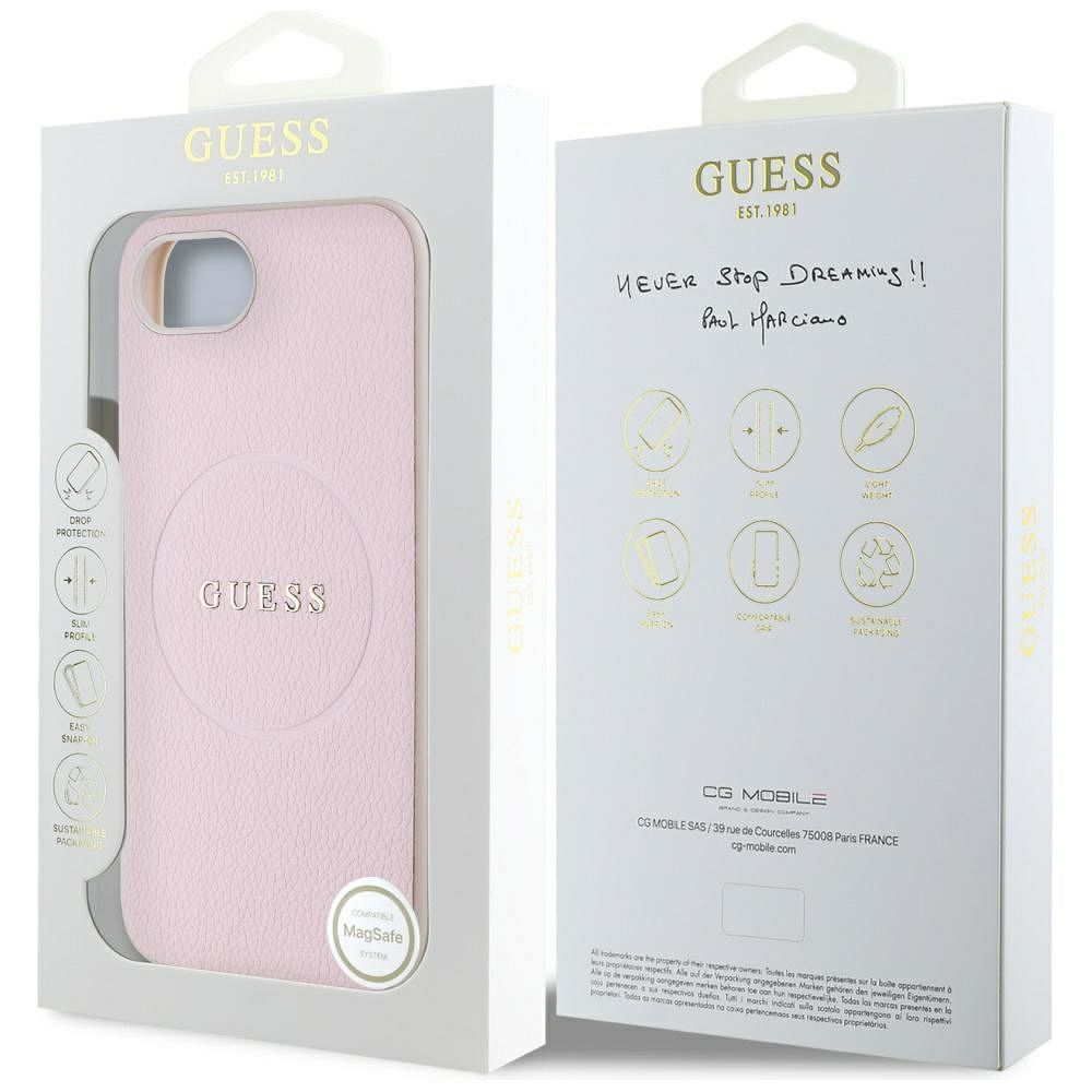 GUESS case for IPHONE 16e (SE 4 2025) compatible with MagSafe GUHMPSE4PGHSMMP (PU Grained Gold Ring) pink