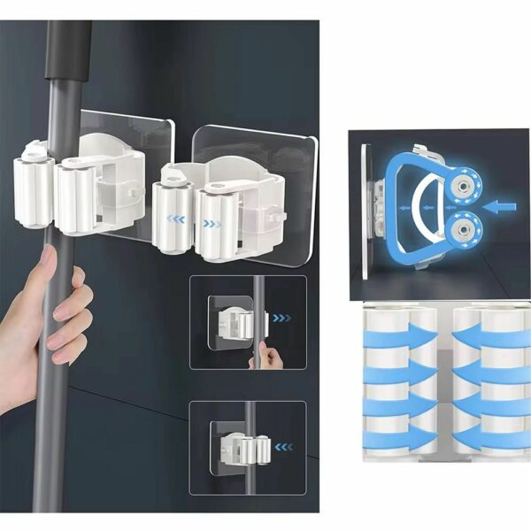 Wall-mounted broom mop holder self-adhesive RC-K-1153 white