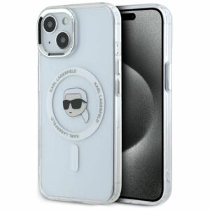 KARL LAGERFELD case for IPHONE 15 Plus compatible with MagSafe KLHMP15MHLSKIH (IML Metal K Head) white