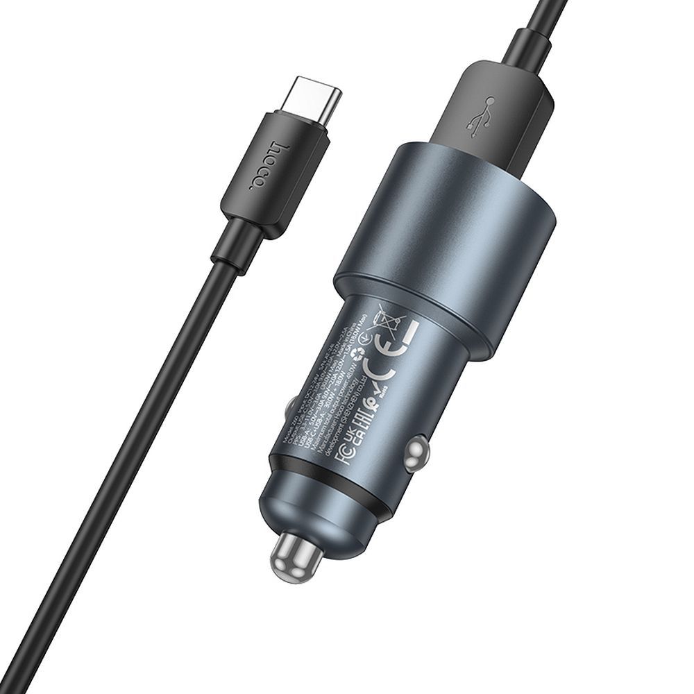 HOCO car charger USB A + Type C + cable USB A to Type C PD QC3.0 48W Z60 black