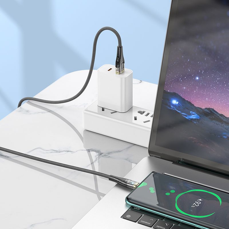 Cable USB A to USB C Hoco 2,4A 1,2 m U121 black transparent