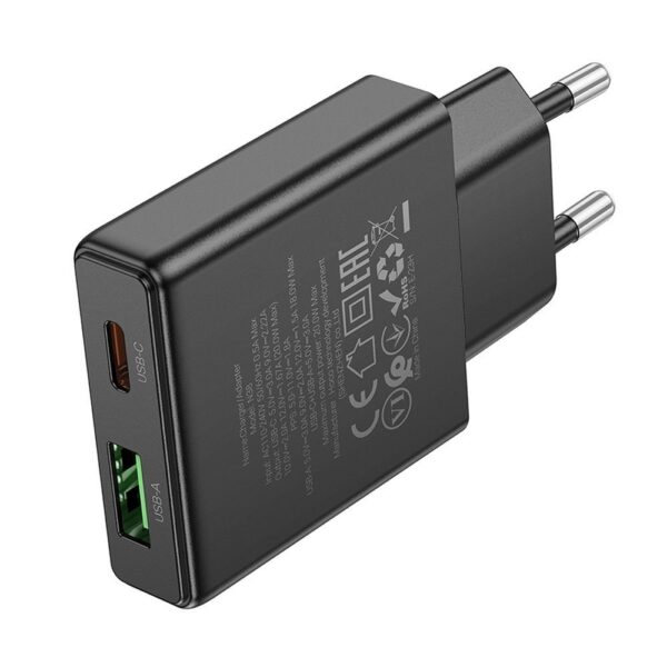HOCO slim wall charger USB A + Type C PD QC3.0 3A 20W N38 black
