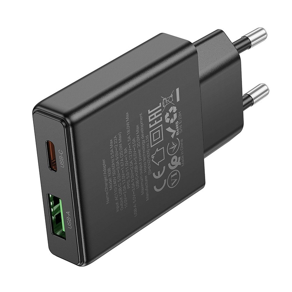 HOCO slim wall charger USB A + Type C PD QC3.0 3A 20W N38 black