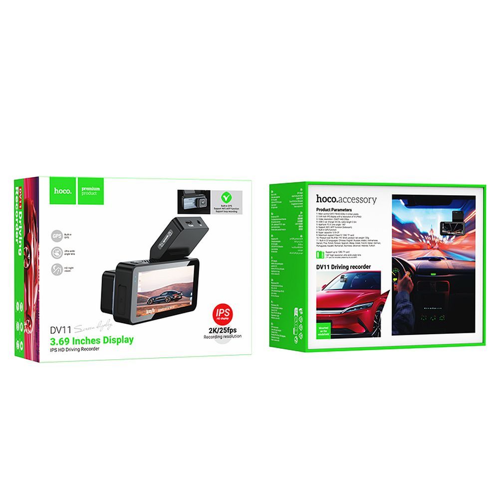HOCO car camera with display 3,69" 2K GPS DV11 silvery gray