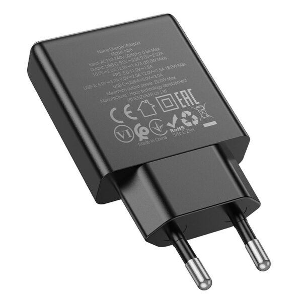 HOCO slim wall charger USB A + Type C PD QC3.0 3A 20W N38 black