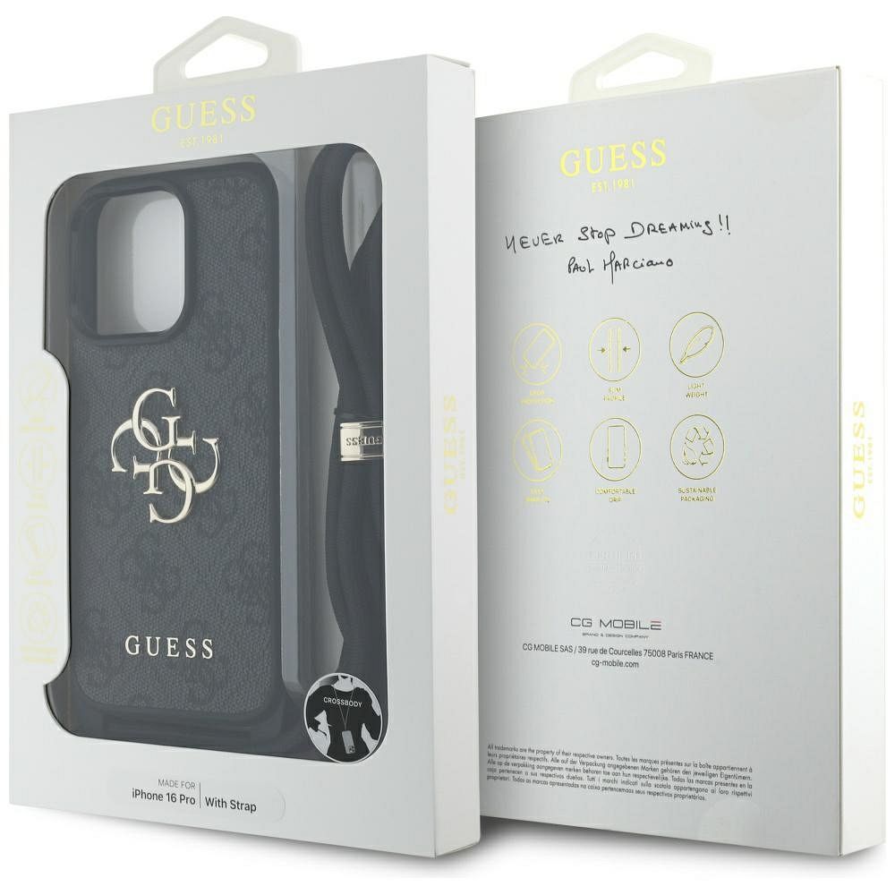 GUESS case for IPHONE 16 Pro GUHCP16LP4GMGCRK (CBDY PU 4G Big Logo W/Cord Strap) black