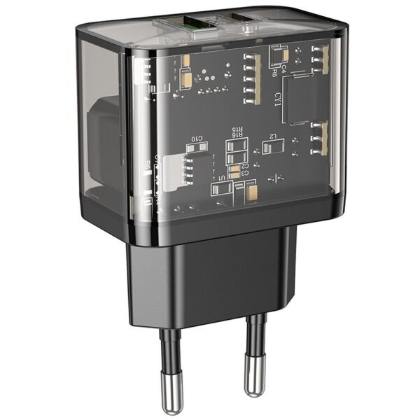 HOCO wall charger USB A + Type C PD QC3.0 3A 20W N34 transparent
