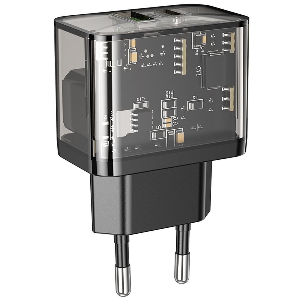 HOCO wall charger USB A + Type C PD QC3.0 3A 20W N34 transparent