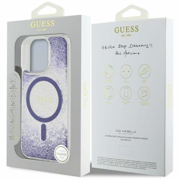 GUESS case for IPHONE 16 Pro compatible with MagSafe GUHMP16LRGRGEU (Resin Bottom Glitter) purple