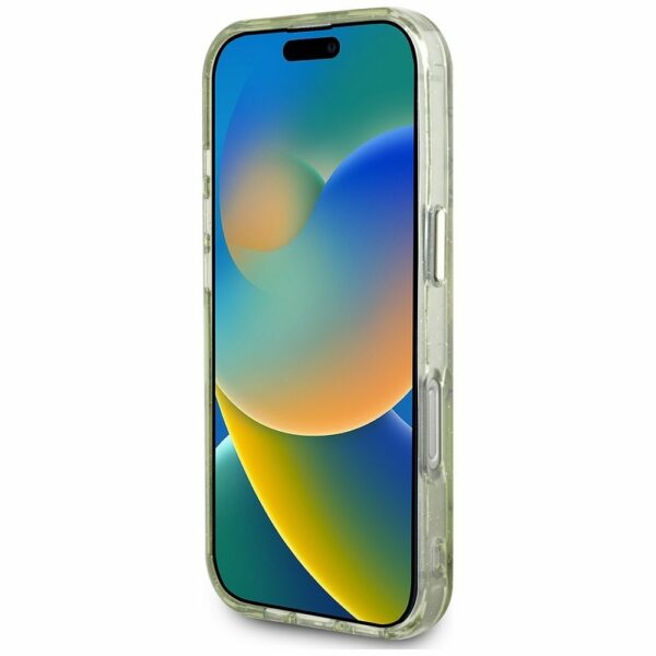 GUESS case for IPHONE 16 Pro compatible with MagSafe GUHMP16LHFLPEDN (IML Metal Glitter Flowers Triangle) green