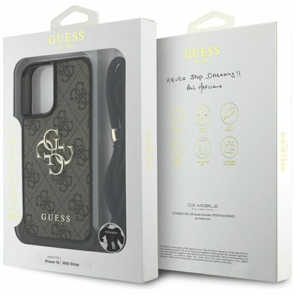 GUESS case for IPHONE 16 GUHCP16SP4GMGCRW (CBDY PU 4G Big Logo W/Cord Strap) brown