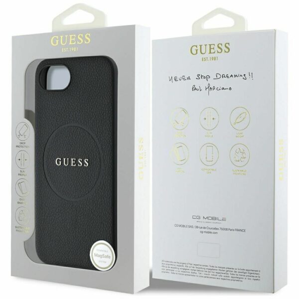 GUESS case for IPHONE 16e (SE 4 2025) compatible with MagSafe GUHMPSE4PGHSMMK (PU Grained Gold Ring) black