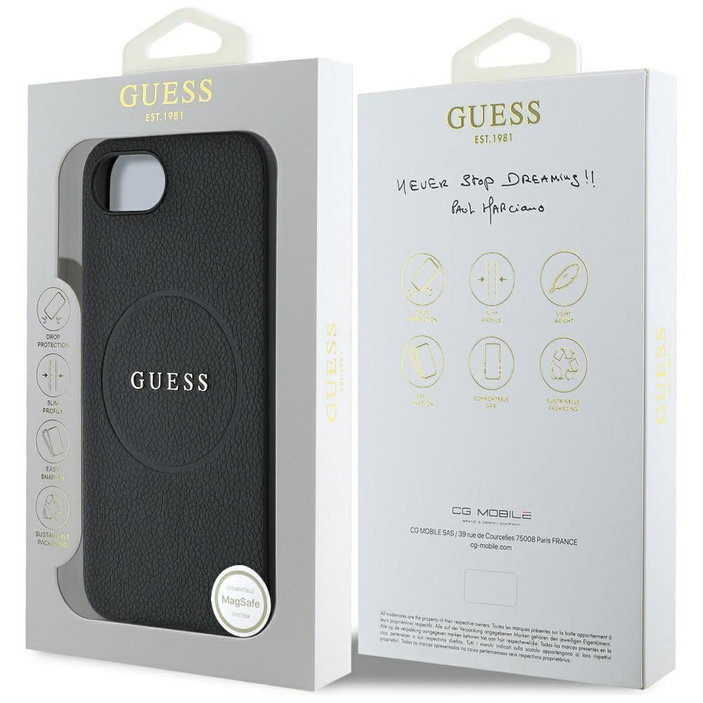 GUESS case for IPHONE 16e (SE 4 2025) compatible with MagSafe GUHMPSE4PGHSMMK (PU Grained Gold Ring) black