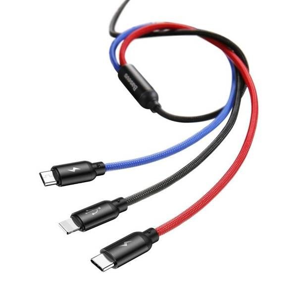 Καλώδιο Φόρτισης Baseus 3 σε 1 (Micro USB, Lightning, Type-C) 3.5A 1.2m Μαύρο