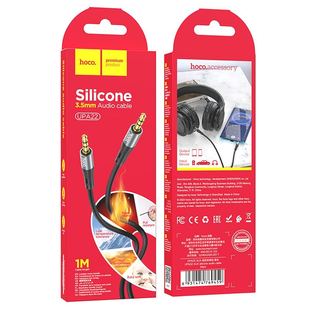 HOCO cable AUX Jack 3,5 mm (male) to Jack 3,5 mm (male) UPA22 1 m black
