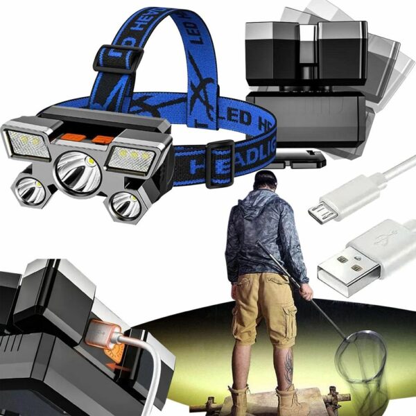 Head flashlight LED rechargeable 9 x LED strong RC-K-1227 black