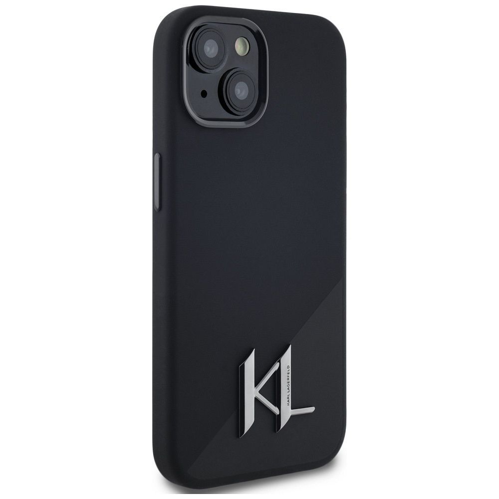 KARL LAGERFELD case for IPHONE 15 compatible with MagSafe KLHMP15SSCMKMPCK (Silicone Initial Metal Logo) black