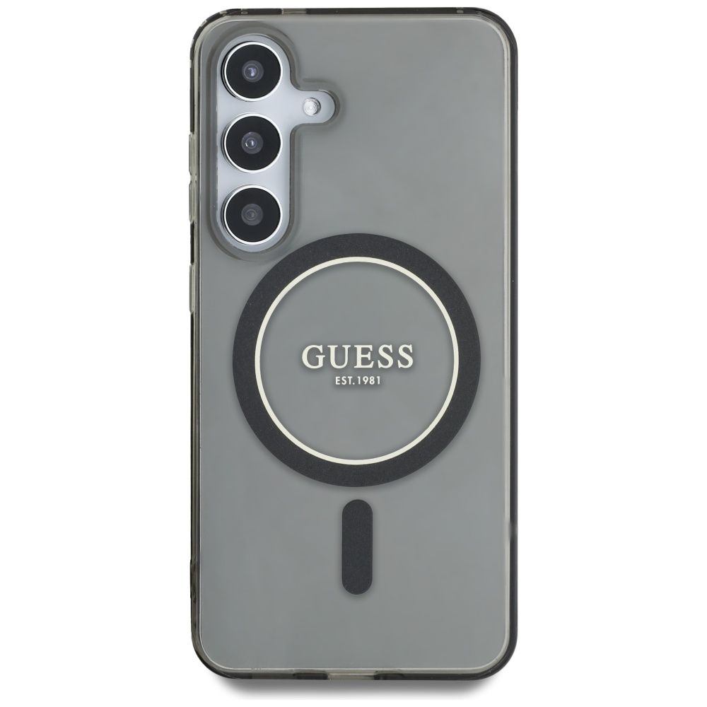 Θήκη Κινητού GUESS Samsung S25 Μαύρη με Γκλίτερ & Μαγνητικό Κύκλο