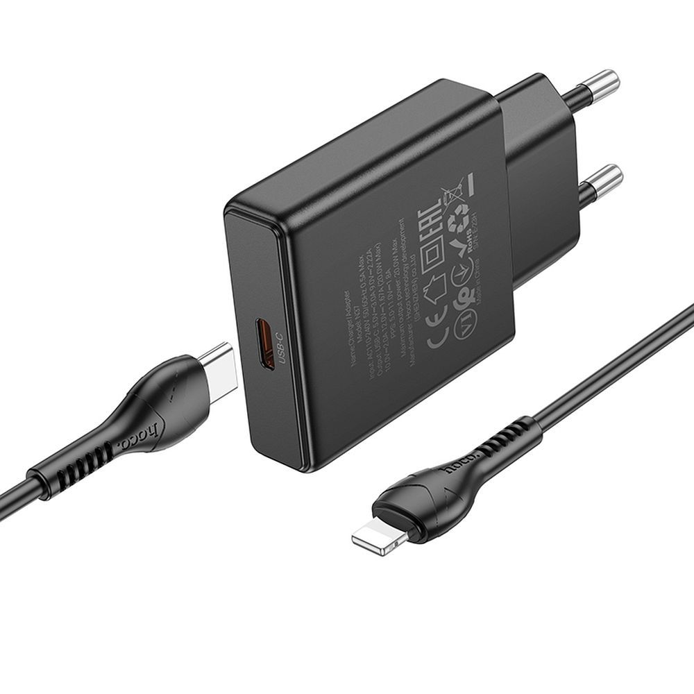HOCO slim wall charger Type C + cable Type C to Lightning PD QC 30W N37 black