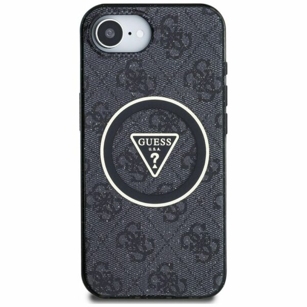 GUESS case for IPHONE 16e (SE 4 2025) compatible with MagSafe GUHMPSE4HG4PRTGK (IML Metal Glitter 4G Circle Triangle) black