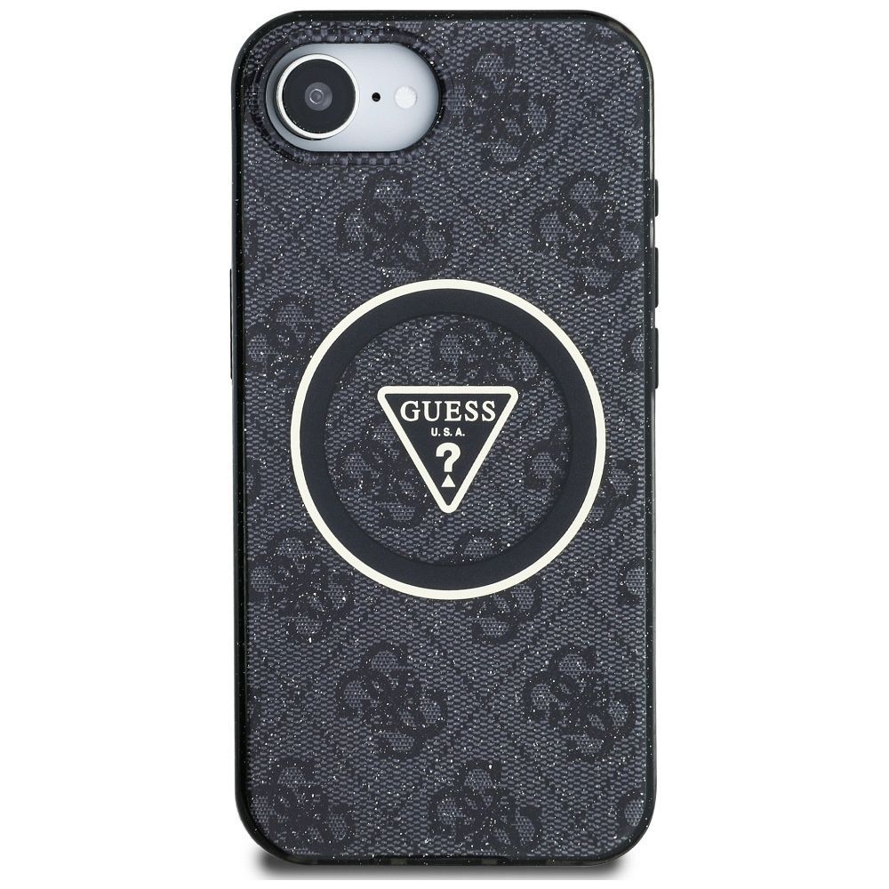 GUESS case for IPHONE 16e (SE 4 2025) compatible with MagSafe GUHMPSE4HG4PRTGK (IML Metal Glitter 4G Circle Triangle) black