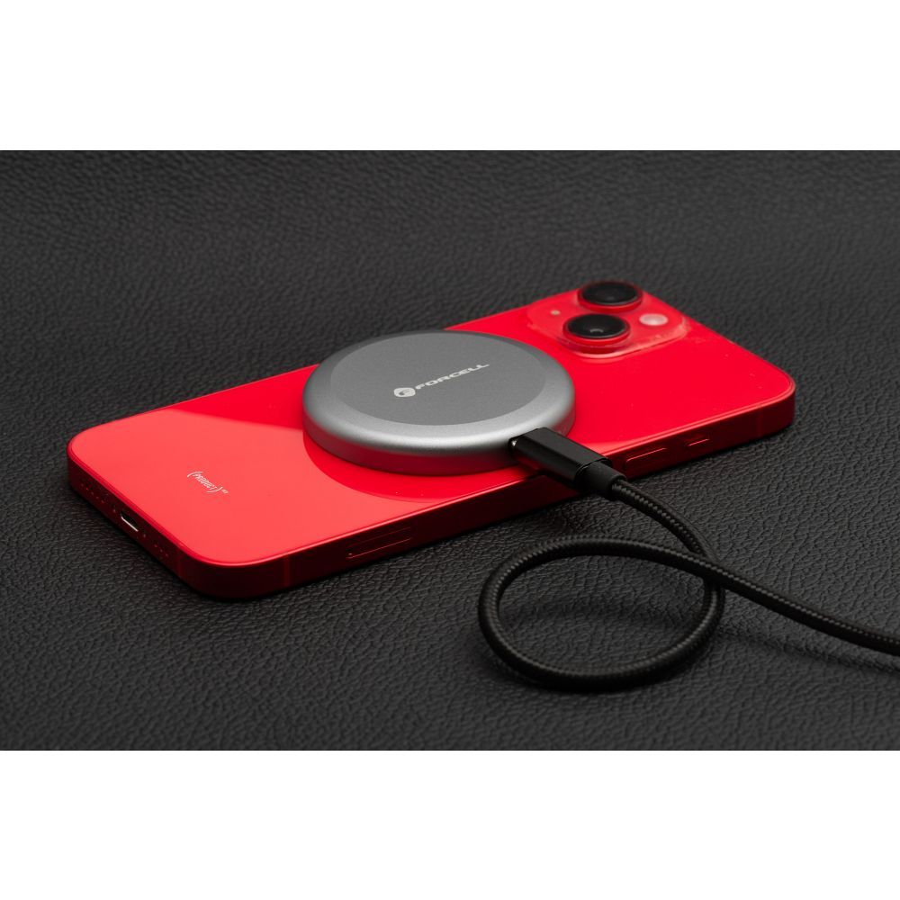 Ασύρματος Φορτιστής MagSafe FORCELL Qi2 15W με Αποσπώμενο Καλώδιο - Ασημί