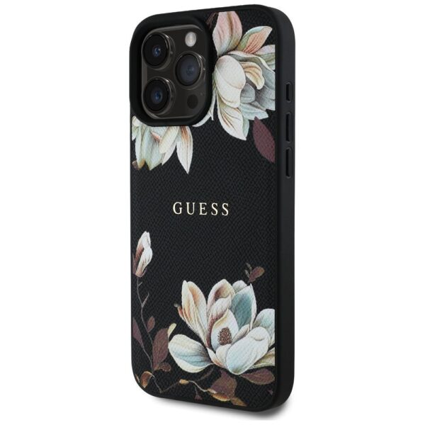 GUESS case for IPHONE 16 Pro Max compatible with MagSafe GUHMP16XPGNMPLMK (PU Grained Flowers Classic Logo) black