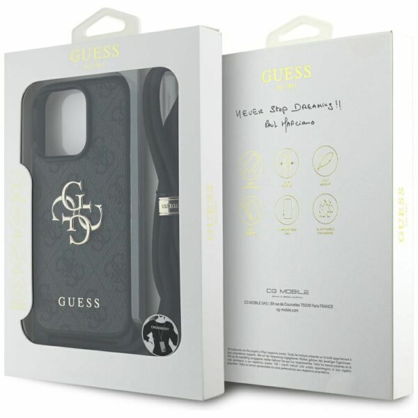 GUESS case for IPHONE 16 Pro Max GUHCP16XP4GMGCRK (CBDY PU 4G Big Logo W/Cord Strap) black