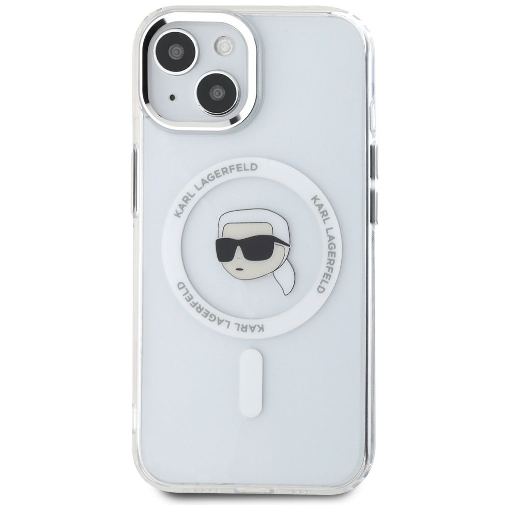KARL LAGERFELD case for IPHONE 15 Plus compatible with MagSafe KLHMP15MHLSKIH (IML Metal K Head) white