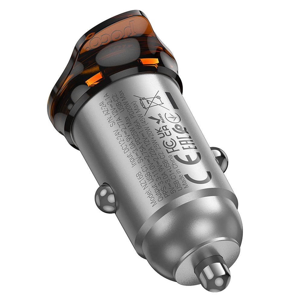 HOCO car charger 2 x Type C PD QC3.0 45W NZ16B metal gray