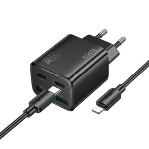HOCO charger 2 x Type C + 2 x USB A + cable Type C to Lightning PD QC3.0 3A 20W N55 black