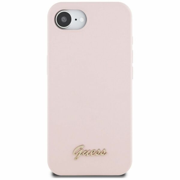 GUESS case for IPHONE 16e (SE 4 2025) compatible with MagSafe GUHMPSE4SMBSLP (Silicone Script Metal Logo) pink