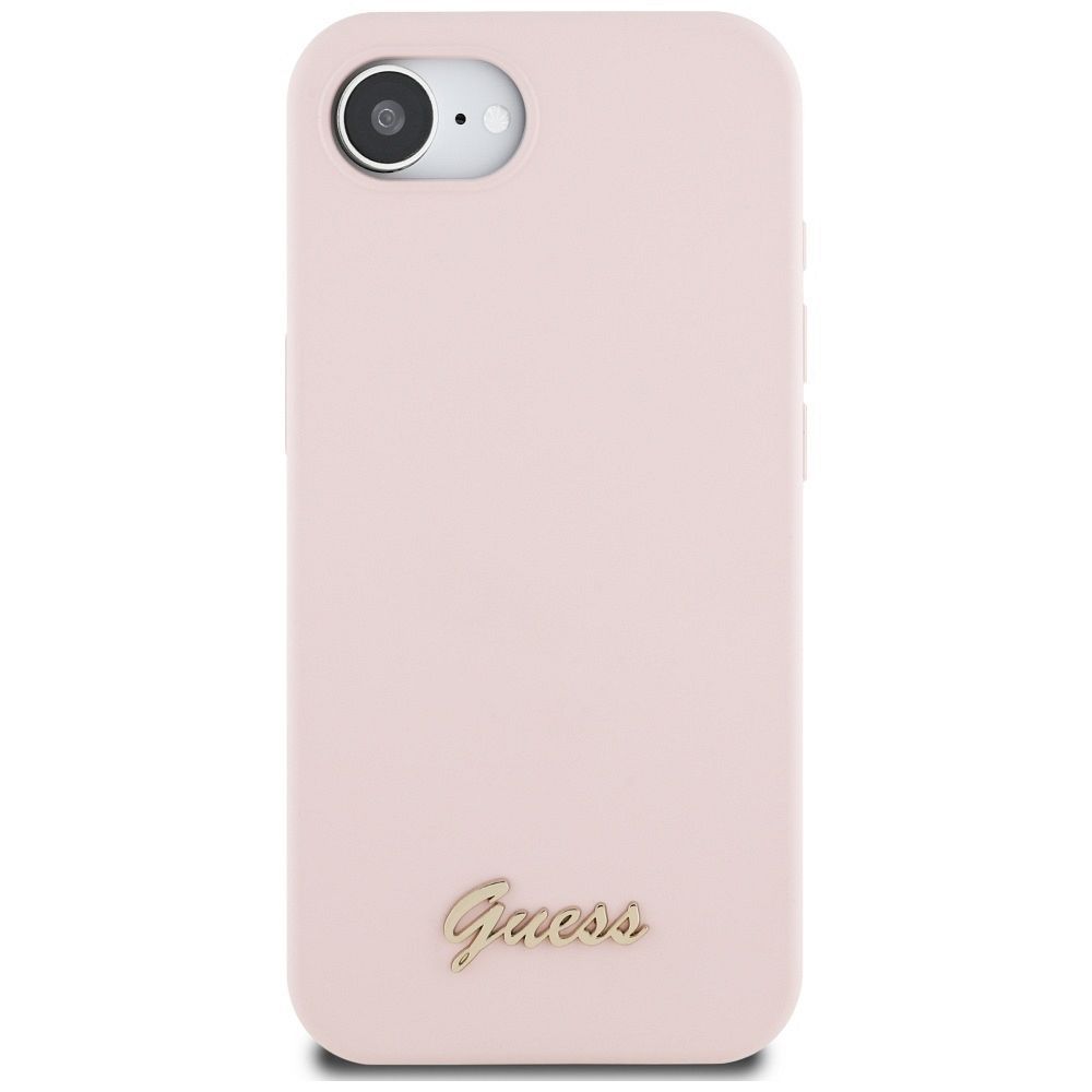 GUESS case for IPHONE 16e (SE 4 2025) compatible with MagSafe GUHMPSE4SMBSLP (Silicone Script Metal Logo) pink