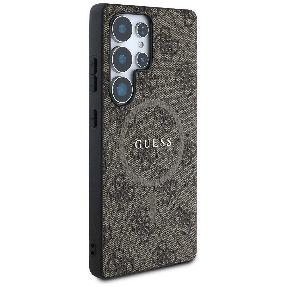 Θήκη GUESS για Samsung S25 Ultra Καφέ με Λογότυπο 4G & Δαχτυλίδι