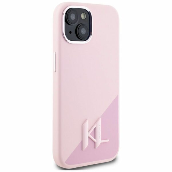 KARL LAGERFELD case for IPHONE 15 compatible with MagSafe KLHMP15SSCMKMPCP (Silicone Initial Metal Logo) pink