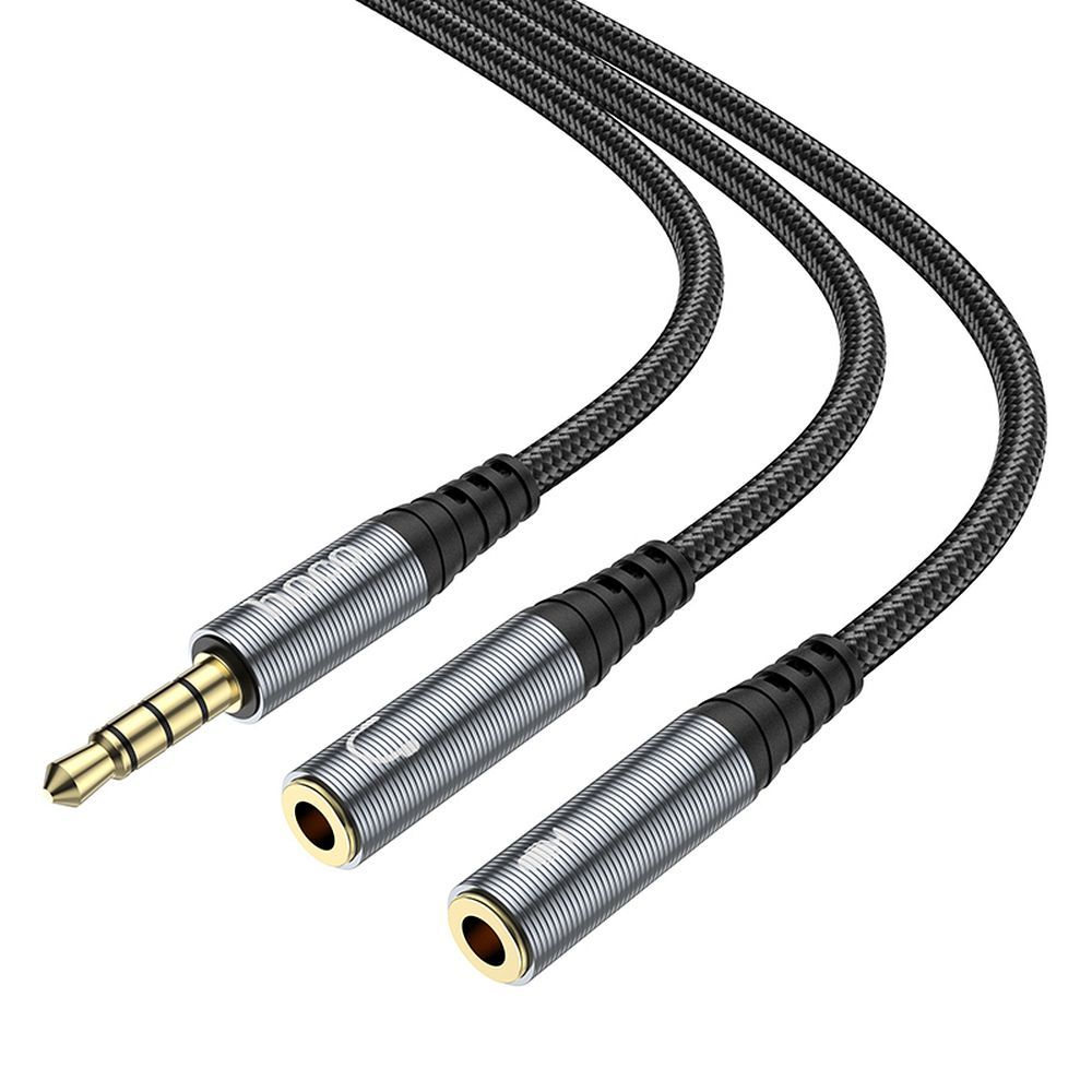 HOCO cable AUX 2in1 Jack 3,5 mm (male) to 2 x Jack 3,5 mm (female) UPA21 0,25 m metal gray